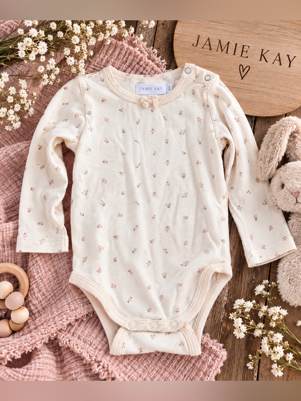 Jamie Kay Baby Floral Long Sleeve Bodysuit Cream Pink Organic Cotton